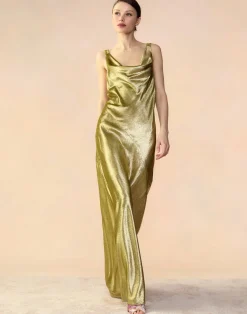 Cynthia Rowley Liquid Gold Lamé Dress GREEN Discount