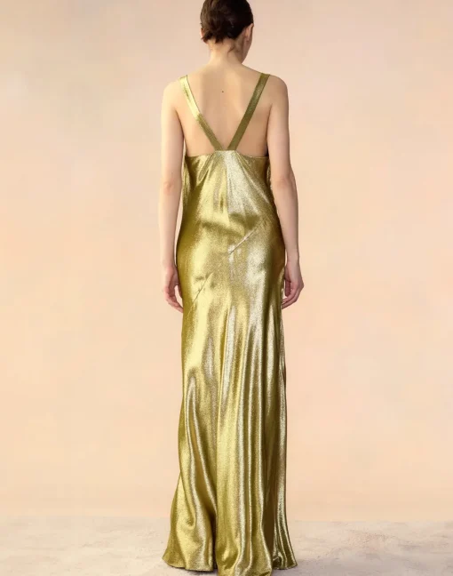 Cynthia Rowley Liquid Gold Lamé Dress GREEN Discount