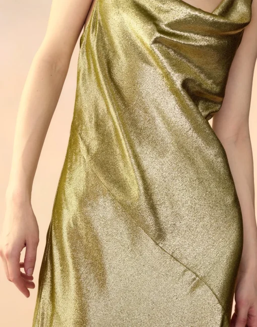 Cynthia Rowley Liquid Gold Lamé Dress GREEN Discount