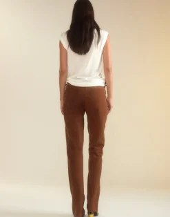 Cynthia Rowley Liv Lace-Up Suede Pants BROWN Clearance