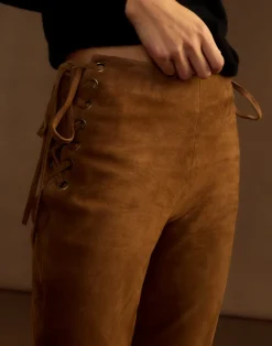 Cynthia Rowley Liv Lace-Up Suede Pants BROWN Clearance