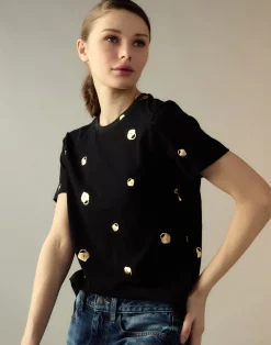 Cynthia Rowley Lock & Key Metallic Tee BLACK Sale