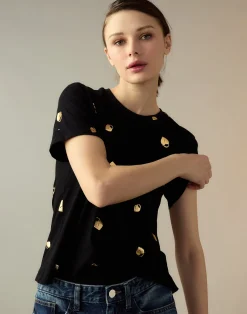 Cynthia Rowley Lock & Key Metallic Tee BLACK Sale