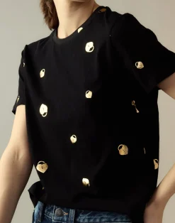 Cynthia Rowley Lock & Key Metallic Tee BLACK Sale