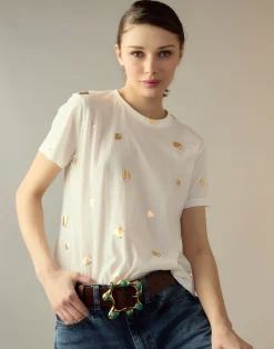 Cynthia Rowley Lock & Key Metallic Tee White New