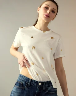 Cynthia Rowley Lock & Key Metallic Tee White New