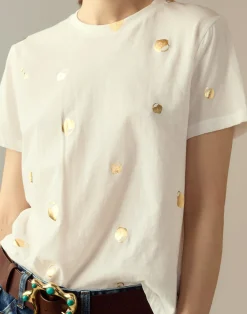 Cynthia Rowley Lock & Key Metallic Tee White New