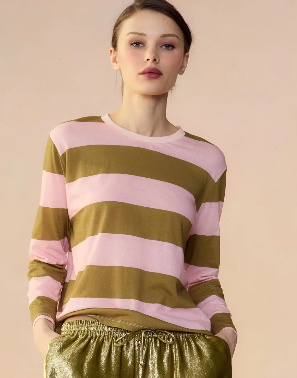 Cynthia Rowley Long Sleeve Everyday Tee GRNPK Outlet
