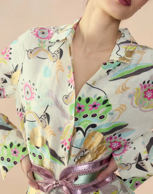 Cynthia Rowley Love Locket Linen Shirt Dress WHTFL Hot