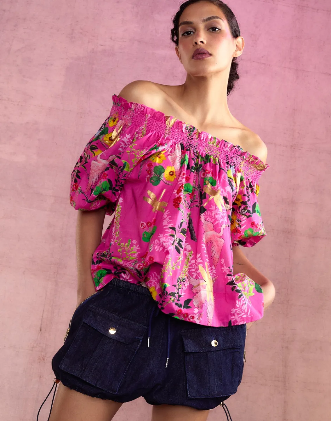 Cynthia Rowley Malta Off Shoulder Blouse PNKFL Best