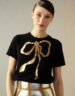 Cynthia Rowley Metallic Bow Tee BLACK Sale