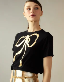 Cynthia Rowley Metallic Bow Tee BLACK Sale
