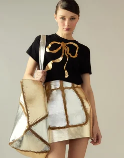 Cynthia Rowley Metallic Bow Tee BLACK Sale