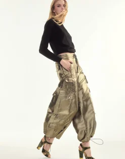 Cynthia Rowley Metallic Cargo Pants BLKGLD New