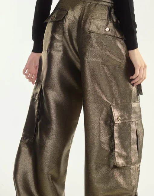 Cynthia Rowley Metallic Cargo Pants BLKGLD New