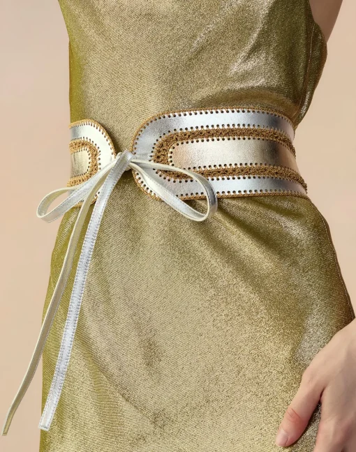 Cynthia Rowley Metallic Vegan Leather Belt GLDSV Outlet