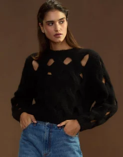 Cynthia Rowley Open Knit Sweater BLACK Fashion