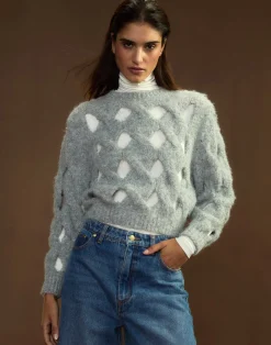 Cynthia Rowley Open Knit Sweater HGREY Sale