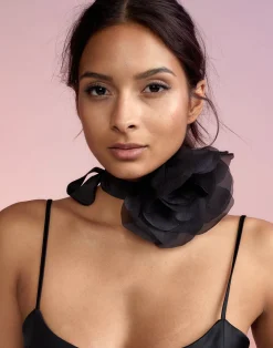 Cynthia Rowley Organza Flower Ties BLACK Clearance