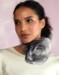 Cynthia Rowley Organza Flower Ties Silver Clearance