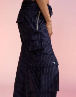 Cynthia Rowley Pinstripe Cargo Pants Navy Clearance