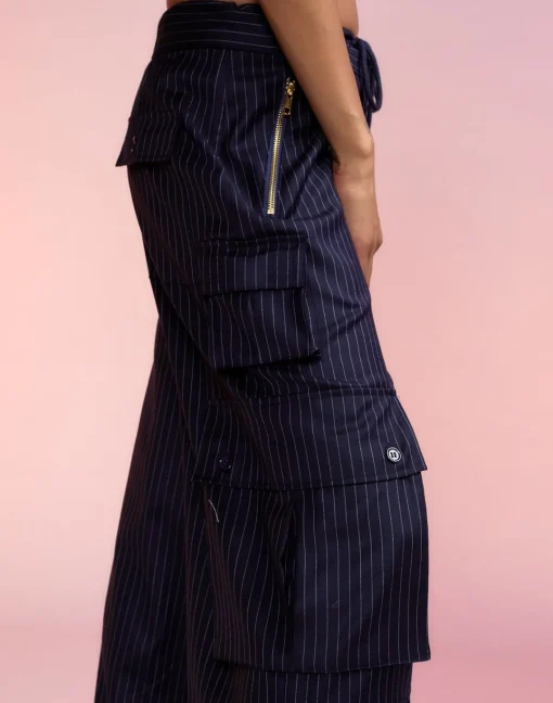 Cynthia Rowley Pinstripe Cargo Pants Navy Clearance