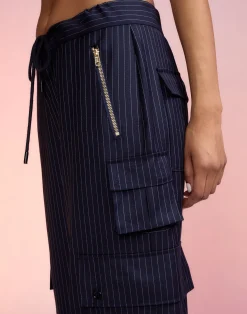 Cynthia Rowley Pinstripe Cargo Pants Navy Clearance