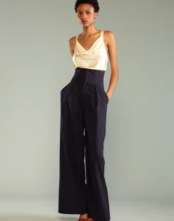 Cynthia Rowley Pinstripe Corset Waist Pants Navy Sale