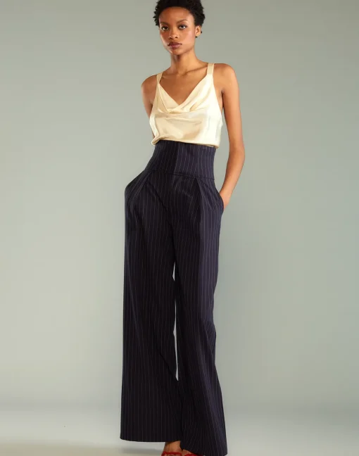 Cynthia Rowley Pinstripe Corset Waist Pants Navy Sale