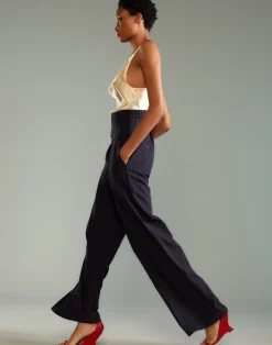 Cynthia Rowley Pinstripe Corset Waist Pants Navy Sale
