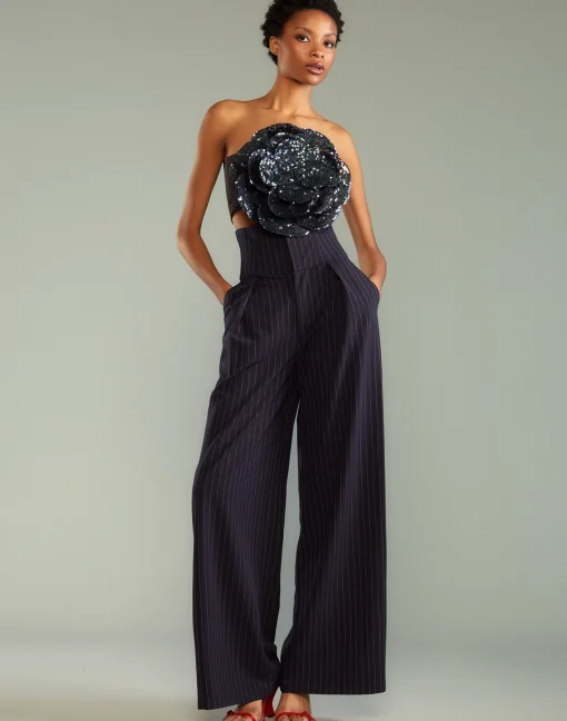Cynthia Rowley Pinstripe Corset Waist Pants Navy Sale