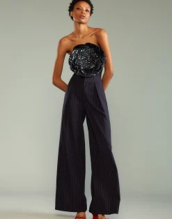 Cynthia Rowley Pinstripe Corset Waist Pants Navy Sale