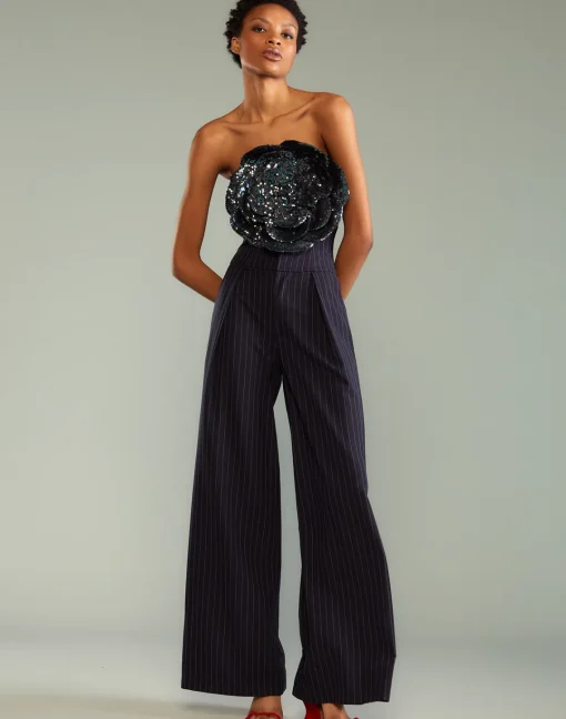 Cynthia Rowley Pinstripe Corset Waist Pants Navy Sale