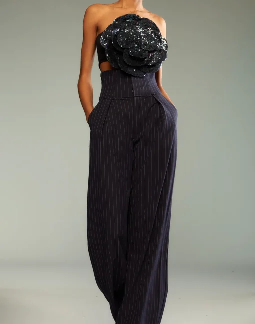 Cynthia Rowley Pinstripe Corset Waist Pants Navy Sale
