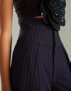 Cynthia Rowley Pinstripe Corset Waist Pants Navy Sale