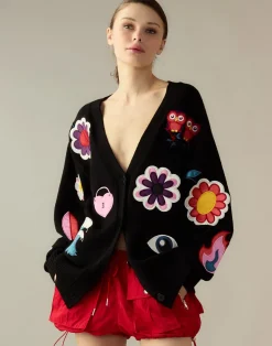 Cynthia Rowley Playful Patchwork Cardigan BLKMT Clearance