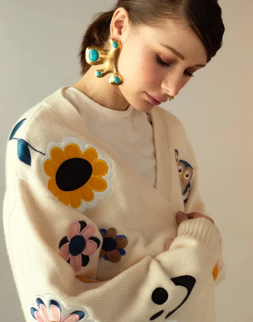 Cynthia Rowley Playful Patchwork Cardigan WHTML Clearance