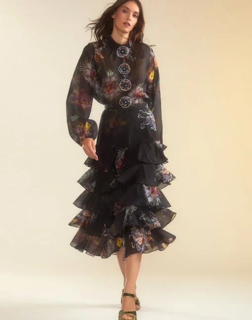 Cynthia Rowley Prim Silk Organza Skirt BLKFL Sale