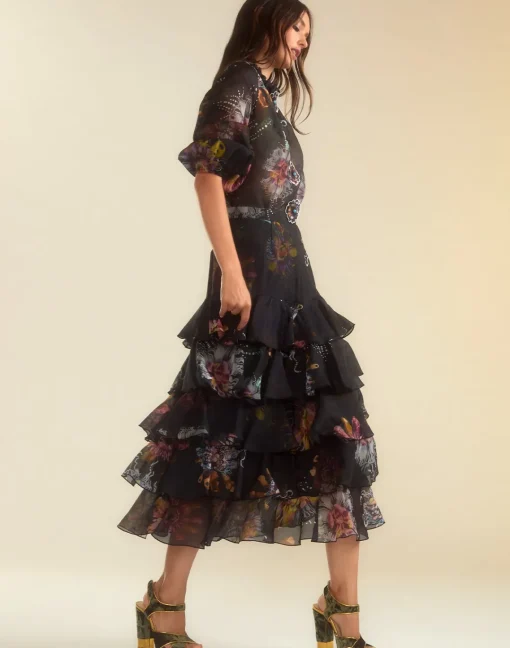 Cynthia Rowley Prim Silk Organza Skirt BLKFL Sale