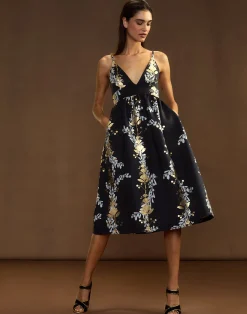 Cynthia Rowley Pure Gold Bonded Dress BLKGD Outlet