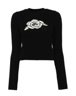 Cynthia Rowley Rosette Wool Cashmere Sweater BLACK Discount