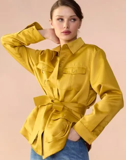 Cynthia Rowley Satin Safari Jacket GLDYLW New