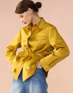 Cynthia Rowley Satin Safari Jacket GLDYLW New