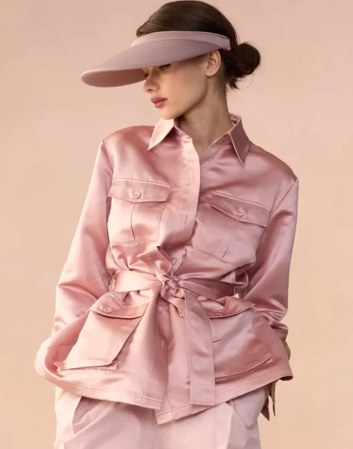 Cynthia Rowley Satin Safari Jacket MAUVE New