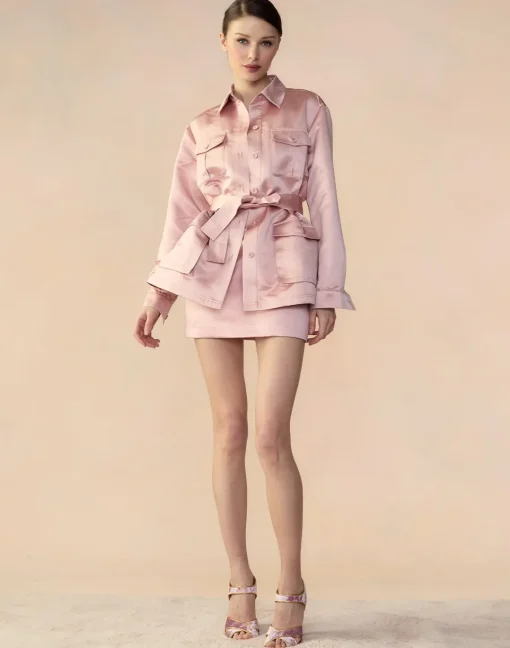 Cynthia Rowley Satin Safari Jacket MAUVE New