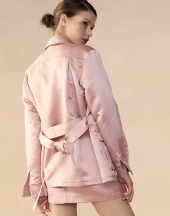 Cynthia Rowley Satin Safari Jacket MAUVE New