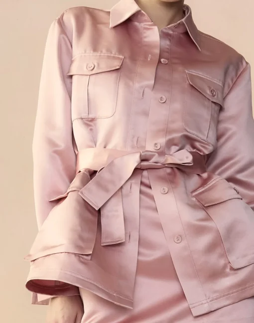 Cynthia Rowley Satin Safari Jacket MAUVE New