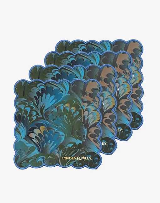 Cynthia Rowley Scallop Embroidered Edge Cocktail Napkin GRNMA Sale