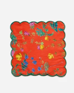 Cynthia Rowley Scallop Embroidered Edge Cocktail Napkin REDFL New