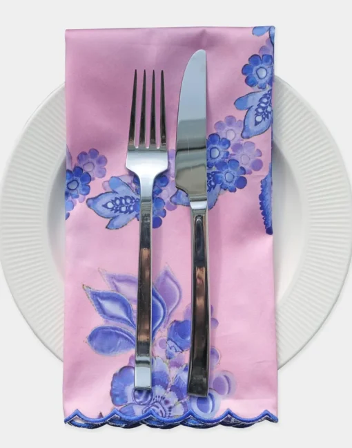 Cynthia Rowley Scallop Embroidered Edge Dinner Napkin PNKBL New